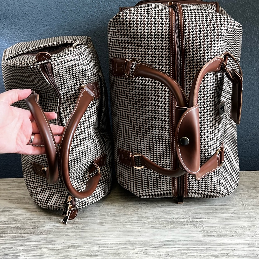 London Fog Brown Houndstooth Travel Bag Set - Picture 9 of 16